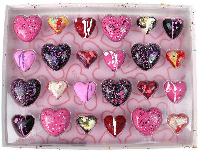 A box of heart-shaped bonbons
